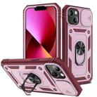 For iPhone 13 Sliding Camera Cover Design TPU + PC Protective Case with 360 Degree Rotating Holder & Card Slot(Pink+Dark Red) - 1