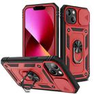 For iPhone 13 Sliding Camera Cover Design TPU + PC Protective Case with 360 Degree Rotating Holder & Card Slot(Red+Black) - 1