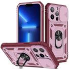 For iPhone 13 Pro Sliding Camera Cover Design TPU + PC Protective Case with 360 Degree Rotating Holder & Card Slot (Pink+Dark Red) - 1