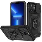 For iPhone 13 Pro Sliding Camera Cover Design TPU + PC Protective Case with 360 Degree Rotating Holder & Card Slot (Black+Black) - 1