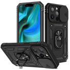 For iPhone 13 Pro Max Sliding Camera Cover Design TPU + PC Protective Case with 360 Degree Rotating Holder & Card Slot (Black+Black) - 1