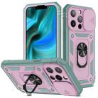 For iPhone 13 Pro Max Sliding Camera Cover Design TPU + PC Protective Case with 360 Degree Rotating Holder & Card Slot (Grey Green+Pink) - 1