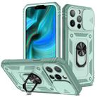 For iPhone 13 Pro Max Sliding Camera Cover Design TPU + PC Protective Case with 360 Degree Rotating Holder & Card Slot (Grey Green+Grey Green) - 1