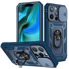 For iPhone 13 Pro Max Sliding Camera Cover Design TPU + PC Protective Case with 360 Degree Rotating Holder & Card Slot (Blue+Blue) - 1