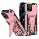 For iPhone 12 Pro Super V Armor PC + TPU Shockproof Case with Invisible Holder(Rose Gold) - 1
