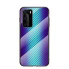 For Huawei P40 Pro Gradient Carbon Fiber Texture TPU Border Tempered Glass Case(Blue Fiber) - 1