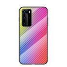 For Huawei P40 Pro Gradient Carbon Fiber Texture TPU Border Tempered Glass Case(Colorful Fiber) - 1