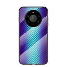 For Huawei Mate 40 Pro+ Gradient Carbon Fiber Texture TPU Border Tempered Glass Case(Blue Fiber) - 1