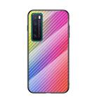 For Huawei nova 7 Gradient Carbon Fiber Texture TPU Border Tempered Glass Case(Colorful Fiber) - 1