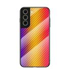 For Samsung Galaxy S21 FE 5G Gradient Carbon Fiber Texture TPU Border Tempered Glass Case(Gold Fiber) - 1