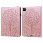 For iPad Air 2020 / Pro 11 2020 Tree & Deer Pattern Pressed Printing Horizontal Flip PU Leather Tablet Case with Holder & Card Slots & Sleep / Wake-up Function(Pink) - 1