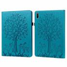 For Huawei MatePad 11 2021 Tree & Deer Pattern Pressed Printing Horizontal Flip PU Leather Case with Holder & Card Slots(Blue) - 1