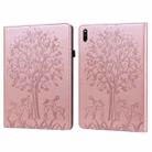 For Huawei MatePad 11 2021 Tree & Deer Pattern Pressed Printing Horizontal Flip PU Leather Case with Holder & Card Slots(Pink) - 1