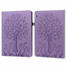 For Huawei MediaPad T5 Tree & Deer Pattern Pressed Printing Horizontal Flip PU Leather Case with Holder & Card Slots(Purple) - 1