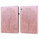 For Huawei MediaPad T5 Tree & Deer Pattern Pressed Printing Horizontal Flip PU Leather Case with Holder & Card Slots(Pink) - 1