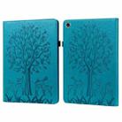 For Lenovo M10 Plus / M10 FHD REL Tree & Deer Pattern Pressed Printing Horizontal Flip PU Leather Case with Holder & Card Slots(Blue) - 1