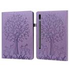 For Samsung Galaxy Tab S8 / Galaxy Tab S7 SM-T870 Tree & Deer Pattern Pressed Printing Horizontal Flip PU Leather Case with Holder & Card Slots(Purple) - 1