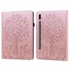 For Samsung Galaxy Tab S8 / Galaxy Tab S7 SM-T870 Tree & Deer Pattern Pressed Printing Horizontal Flip PU Leather Case with Holder & Card Slots(Pink) - 1