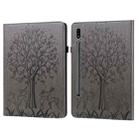 For Samsung Galaxy Tab S8 / Galaxy Tab S7 SM-T870 Tree & Deer Pattern Pressed Printing Horizontal Flip PU Leather Case with Holder & Card Slots(Grey) - 1