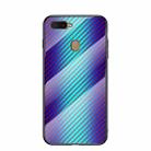 For OPPO A12 / A7 Gradient Carbon Fiber Texture TPU Border Tempered Glass Case(Blue Fiber) - 1