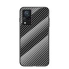 For vivo V21 5G Gradient Carbon Fiber Texture TPU Border Tempered Glass Case(Black Fiber) - 1