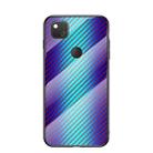 For Google Pixel 4a Gradient Carbon Fiber Texture TPU Border Tempered Glass Case(Blue Fiber) - 1