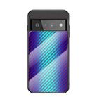 For Google Pixel 6 Pro Gradient Carbon Fiber Texture TPU Border Tempered Glass Case(Blue Fiber) - 1