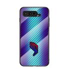 For Asus ROG Phone 5 Gradient Carbon Fiber Texture TPU Border Tempered Glass Case(Blue Fiber) - 1