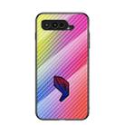 For Asus ROG Phone 5 Gradient Carbon Fiber Texture TPU Border Tempered Glass Case(Colorful Fiber) - 1