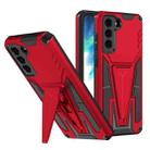 For Samsung Galaxy S21 FE Super V Armor PC + TPU Shockproof Case with Invisible Holder(Red) - 1