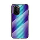 For Xiaomi Redmi K40 / Poco F3 Gradient Carbon Fiber Texture TPU Border Tempered Glass Case(Blue Fiber) - 1