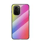 For Xiaomi Redmi K40 / Poco F3 Gradient Carbon Fiber Texture TPU Border Tempered Glass Case(Colorful Fiber) - 1