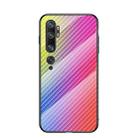 For Xiaomi Mi CC9 Pro Gradient Carbon Fiber Texture TPU Border Tempered Glass Case(Colorful Fiber) - 1