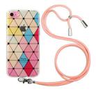 For iPhone SE 2022 / SE 2020 / 8 / 7 Hollow Diamond-shaped Squares Pattern TPU Precise Hole Phone Protective Case with Lanyard(Pink) - 1