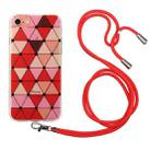 For iPhone SE 2022 / SE 2020 / 8 / 7 Hollow Diamond-shaped Squares Pattern TPU Precise Hole Phone Protective Case with Lanyard(Red) - 1