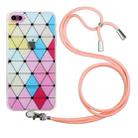 Hollow Diamond-shaped Squares Pattern TPU Precise Hole Phone Protective Case with Lanyard For iPhone 8 Plus / 7 Plus(Pink) - 1