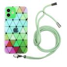 For iPhone 11 Hollow Diamond-shaped Squares Pattern TPU Precise Hole Phone Protective Case with Lanyard (Green) - 1