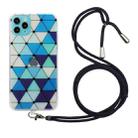 For iPhone 11 Pro Hollow Diamond-shaped Squares Pattern TPU Precise Hole Phone Protective Case with Lanyard (Blue) - 1