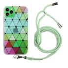 For iPhone 11 Pro Hollow Diamond-shaped Squares Pattern TPU Precise Hole Phone Protective Case with Lanyard (Green) - 1