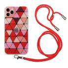 For iPhone 11 Pro Hollow Diamond-shaped Squares Pattern TPU Precise Hole Phone Protective Case with Lanyard (Red) - 1