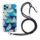 For iPhone 11 Pro Max Hollow Diamond-shaped Squares Pattern TPU Precise Hole Phone Protective Case with Lanyard (Blue) - 1