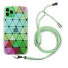 For iPhone 11 Pro Max Hollow Diamond-shaped Squares Pattern TPU Precise Hole Phone Protective Case with Lanyard (Green) - 1