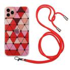 For iPhone 11 Pro Max Hollow Diamond-shaped Squares Pattern TPU Precise Hole Phone Protective Case with Lanyard (Red) - 1