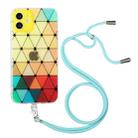 For iPhone 12 Hollow Diamond-shaped Squares Pattern TPU Precise Hole Phone Protective Case with Lanyard(Yellow) - 1