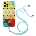 For iPhone 12 Pro Hollow Diamond-shaped Squares Pattern TPU Precise Hole Phone Protective Case with Lanyard(Yellow) - 1