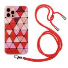 For iPhone 12 Pro Max Hollow Diamond-shaped Squares Pattern TPU Precise Hole Phone Protective Case with Lanyard(Red) - 1