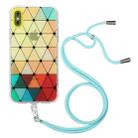 For iPhone X / XS Hollow Diamond-shaped Squares Pattern TPU Precise Hole Phone Protective Case with Lanyard(Yellow) - 1