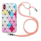 For iPhone X / XS Hollow Diamond-shaped Squares Pattern TPU Precise Hole Phone Protective Case with Lanyard(Pink) - 1