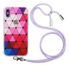For iPhone X / XS Hollow Diamond-shaped Squares Pattern TPU Precise Hole Phone Protective Case with Lanyard(Purple) - 1
