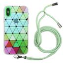 For iPhone X / XS Hollow Diamond-shaped Squares Pattern TPU Precise Hole Phone Protective Case with Lanyard(Green) - 1